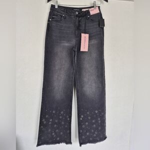 99% Cotton Jeans High Rise Wide Leg With Rivet Embelishments By BCBG